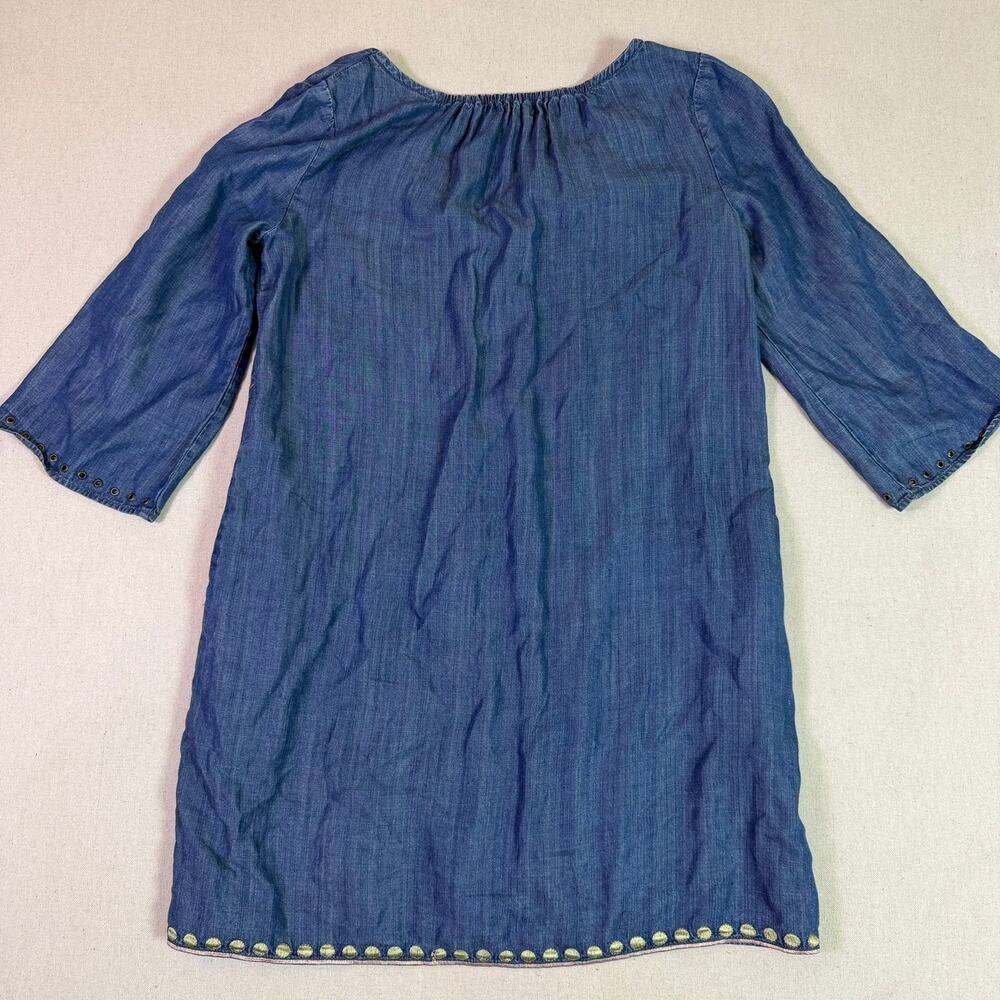 Embroidered Tencel Chambray Tunic Peasant Dress Women's S Boho Festival Cottage - Picture 12 of 14